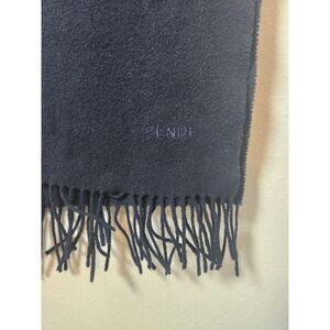 Vtg Embroidered Fendi Italy Navy Blue 100% Wool Neck Scarf 12"X52" Men's Women's